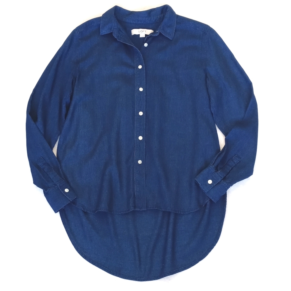 LOFT Deep Royal Blue Rayon Button-Up Long Sleeve Shirt SP